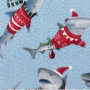 Sweater Sharks on Blue Anti Pill Fleece Fabric