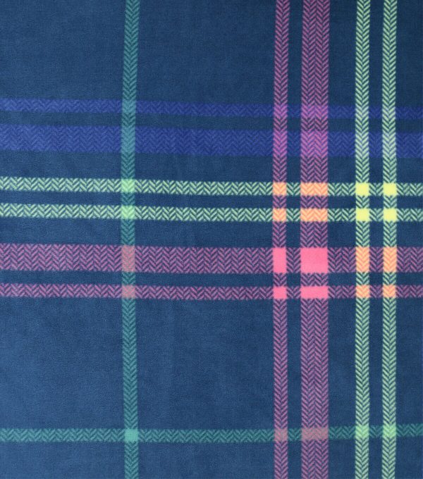 Neon   Pink Plaid on Blue Anti Pill Fleece Fabric