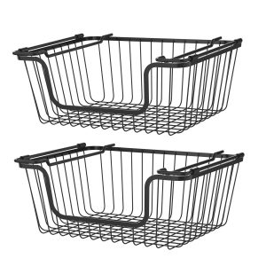 Oceanstar 14 x 10 Black Stackable Metal Wire Storage Baskets 2pk