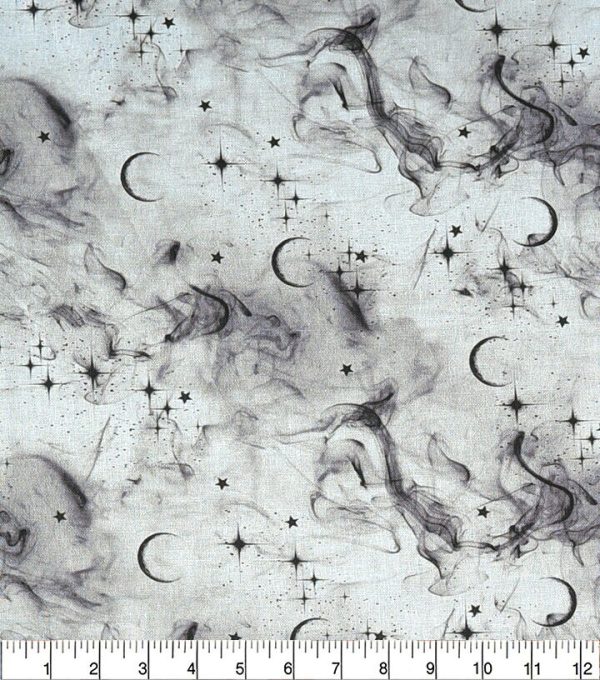 Moons   Smoke on White Cotton Fabric - Image 2