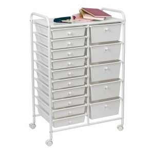 Honey Can Do 25 x 38 Gray   White 15 Drawer Metal Rolling Storage Cart