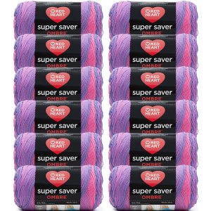Red Heart Super Saver Ombre 482yds Worsted Acrylic Yarn 12 Bundle