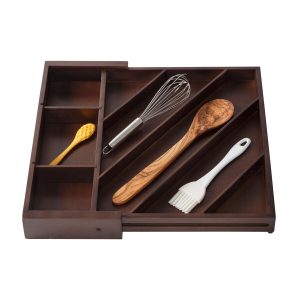 Honey Can Do 17 Walnut Expandable Diagonal Bamboo Drawer Organizer