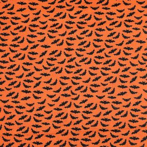 Halloween Bats On Orange Cotton Fabric