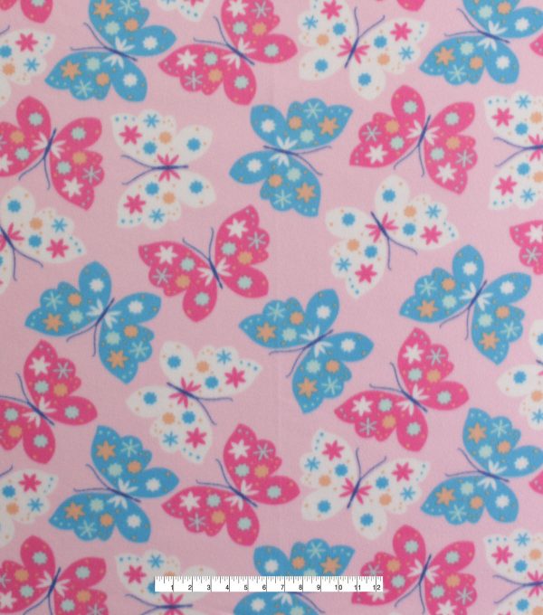 Butterflies On Pink Blizzard Fleece Fabric - Image 2