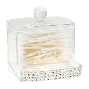 Laura Ashley 4 Q Tip Box With Pave Diamond Design
