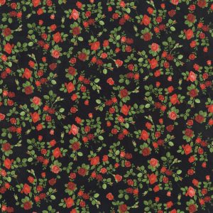 Hi Fashion Rose Vines on Black Premium Cotton Fabric