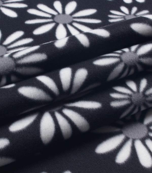 Daisies on Black Blizzard Fleece Fabric - Image 3