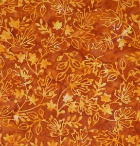 Rust Orange Leaves Batik Cotton Fabric - 1
