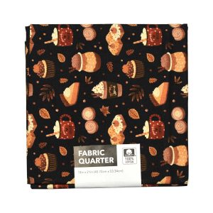 18 x 21 Fun Fall Foods On Navy Cotton Fabric Quarter 1pc
