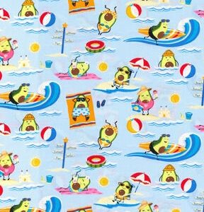 Fabric TraditionsAvocados At The Beach On Blue Novelty Cotton Fabric