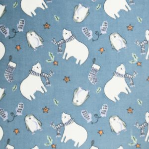 Winter Polar Bears on Blue Anti Pill Fleece Fabric