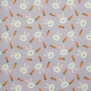 Bunny   Carrots on Purple Easter Cotton Fabric