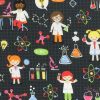 Novelty Cotton Fabric 44 Girl Science on Black