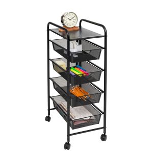 Honey Can Do 35 Black 4 Drawer Mesh Rolling Storage Cart With Shelf