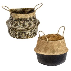 Honey Can Do 18 Brown   Black Folding Seagrass Woven Baskets 2ct