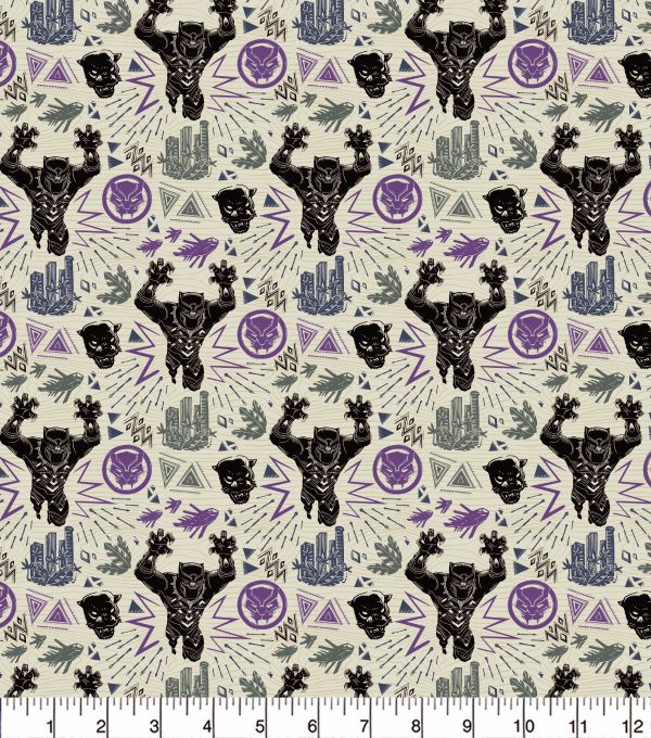 Black Panther Linocut Attack Cotton Fabric