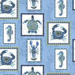 Blue Ocean Sea Patch Novelty Cotton Fabric