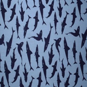 Underwater Sharks on Blue Cotton Fabric by Quilter s Showcase