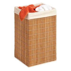 Honey Can Do 14 x 25 Natural Bamboo Square Wicker Hamper With Bag