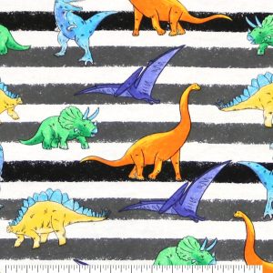 Sketched Dinos On Stripes Super Snuggle Flannel Fabric