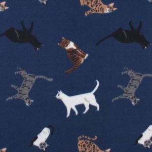 Sitting Cats on Dark Blue Blizzard Fleece Fabric