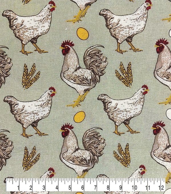 Chickens On Green Novelty Cotton Fabric - Image 3