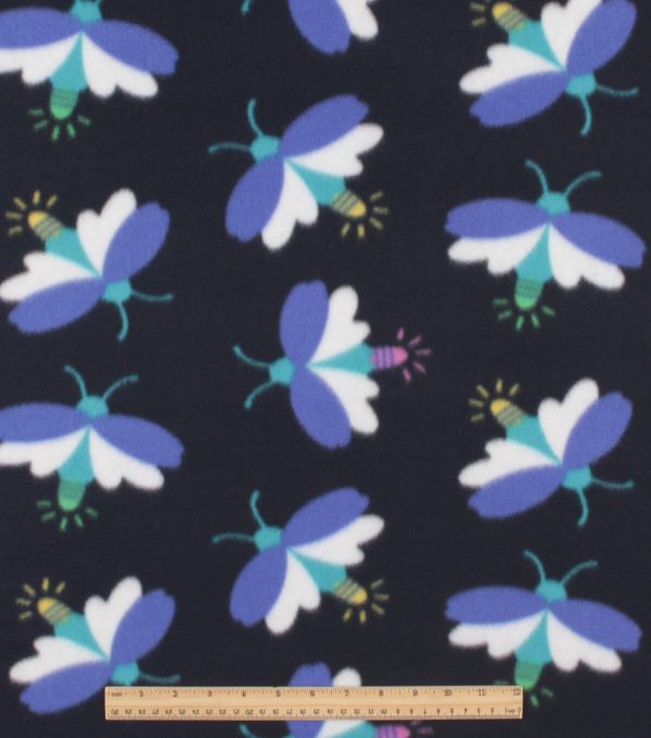 Firefly on Black Blizzard Fleece Fabric - Image 2