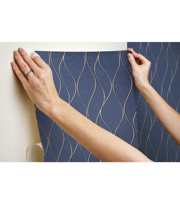 RoomMates Wallpaper Navy Wave Ogee - Image 7
