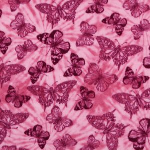 Pink Butterflies on Tie Dye Anti Pill Fleece Fabric