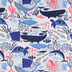 Sea Life on White Blizzard Fleece Fabric