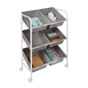 Honey Can Do 24 x 34 Gray   White 6 Bin Rolling Storage   Craft Cart