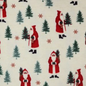 Santa   Pine Trees on White Anti Pill Fleece Fabric