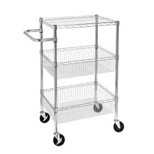 Honey Can Do 18 x 40 Steel Silver Chrome 3 Shelf Rolling Utility Cart