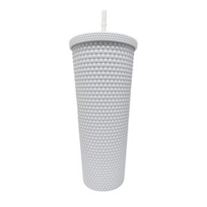 24oz White Textured Tumbler With Straw by Happy