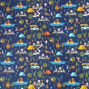 Camp on Blue Novelty Cotton Fabric by POP!