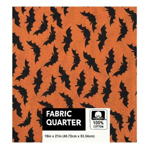 18 x 21 Halloween Bats On Orange Cotton Fabric Quarter 1pc