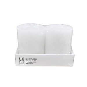 3 x 4 White Unscented Pillar Candles 2pk by Place   Time