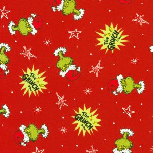 Grinch Heads   Dots on Red Christmas Cotton Fabric