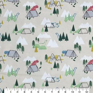 Watercolor Camping Dinos Super Snuggle Flannel Fabric