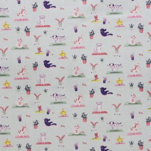 Pets Doing Yoga Teal Keepsake Cotton Fabric