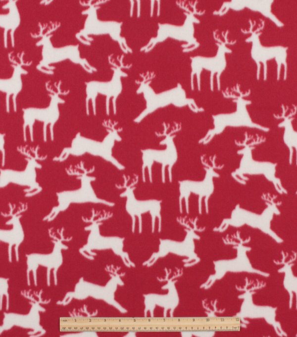 Deer on Red Blizzard Fleece Fabric - Image 2