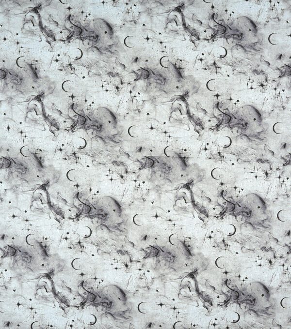 Moons   Smoke on White Cotton Fabric