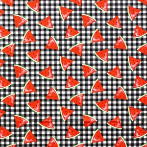 Watermelon On Black Plaid Novelty Cotton Fabric