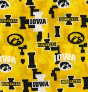 Iowa Hawkeyes on Yellow Fleece Fabric