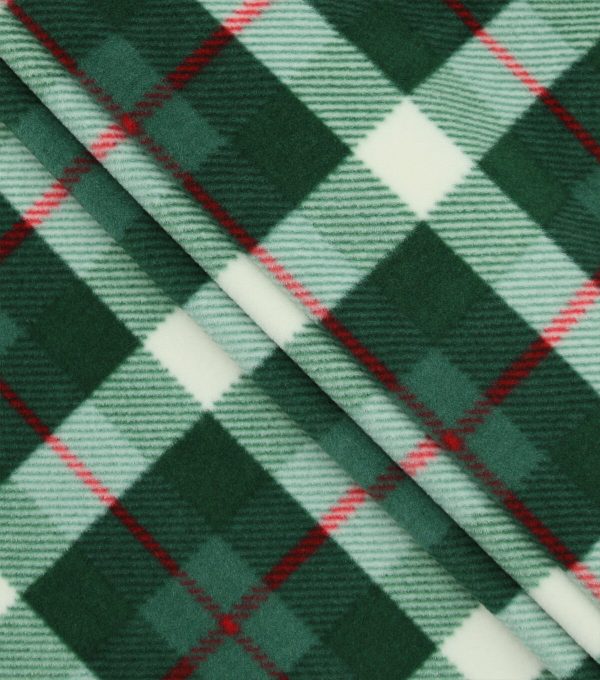 Green Plaid Anti Pill Fleece Fabric - Image 2
