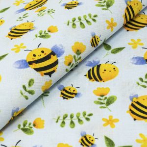 Singer Smiley Bees on Light Blue Quilt Cotton Fabric