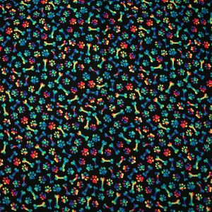 Multicolor Dog Bones   Paw Prints Novelty Cotton Fabric