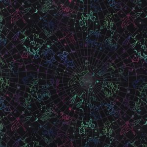Multicolor Zodiac on Black Anti Pill Fleece Fabric