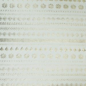 Gold Foil Fair Isle on White Pure Plush Fleece Fabric